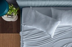 Sleepy blue Rayon Bamboo Sheets in a styled room photo